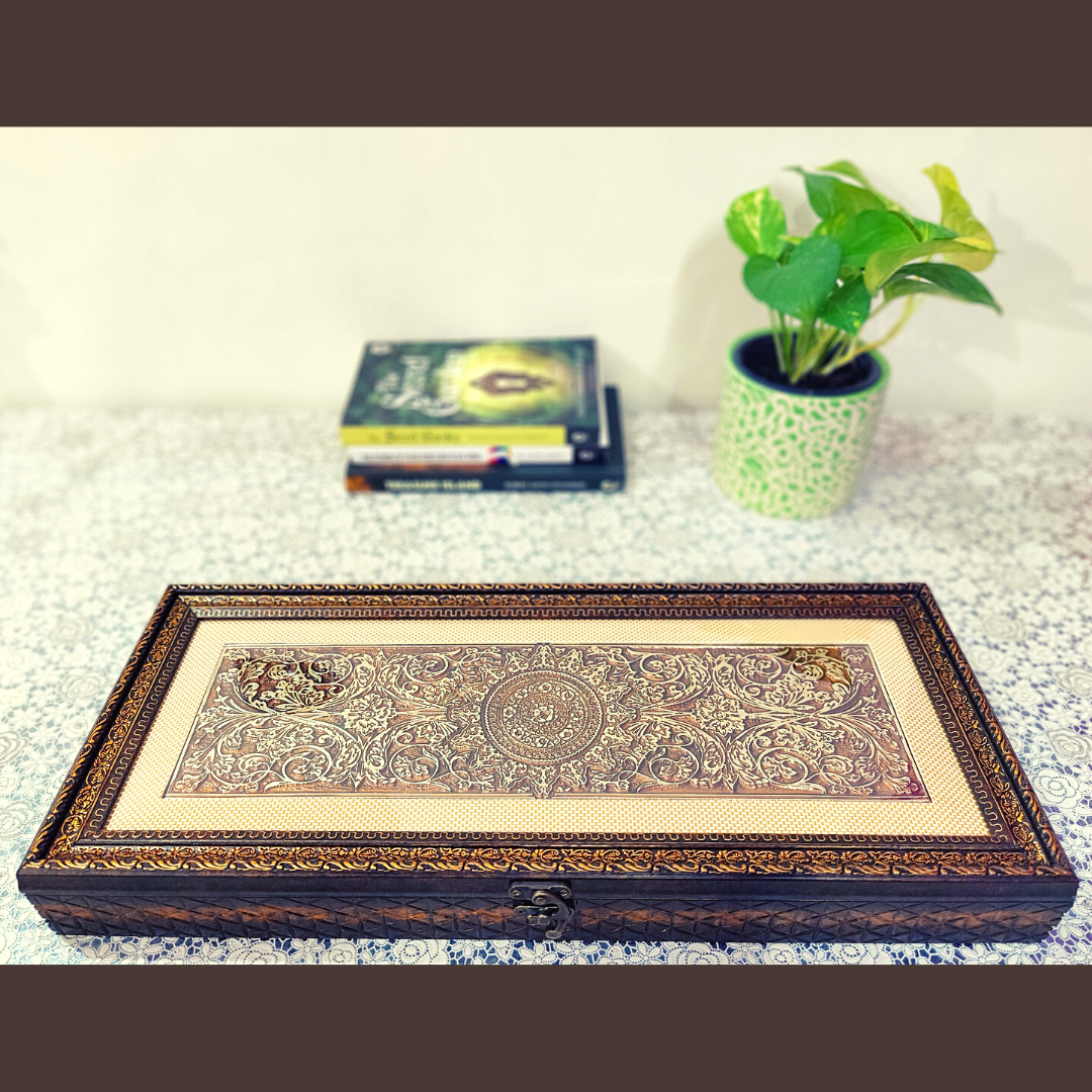 Homefrills Rectangle Antique Designer, Decorative, Handicraft Empty Dry Fruit Gift Box/Marriage Gift Box/Wooden Dry Fruit Box/Sweets Box/Gift Box, Supari Box (Four Section Box)